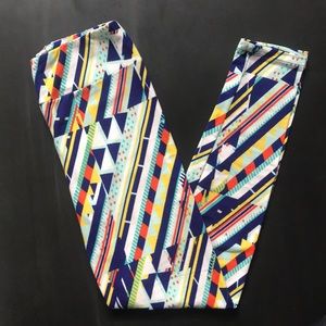 LuLaRoe blue white and orange printed leggings